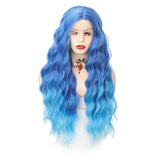 Synthetic Lace Wig 29 Inch Gradient blue Long Wavy hair Lace Wig For WomenWigs