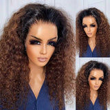 Soft Long Ombre Honey Blonde Brown 180 Density Curly Lace Front Wig