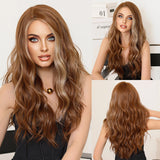 Long Wavy Copper and gold highlights Lace Wig for Women