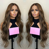 Toffee Brown Body Wave Synthetic Wig Long Straight Natural Hairline