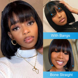 Brazilian Human Hair Wig with Bangs Remy Straight Hair Bob