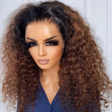 Soft Long Ombre Honey Blonde Brown 180 Density Curly Lace Front Wig